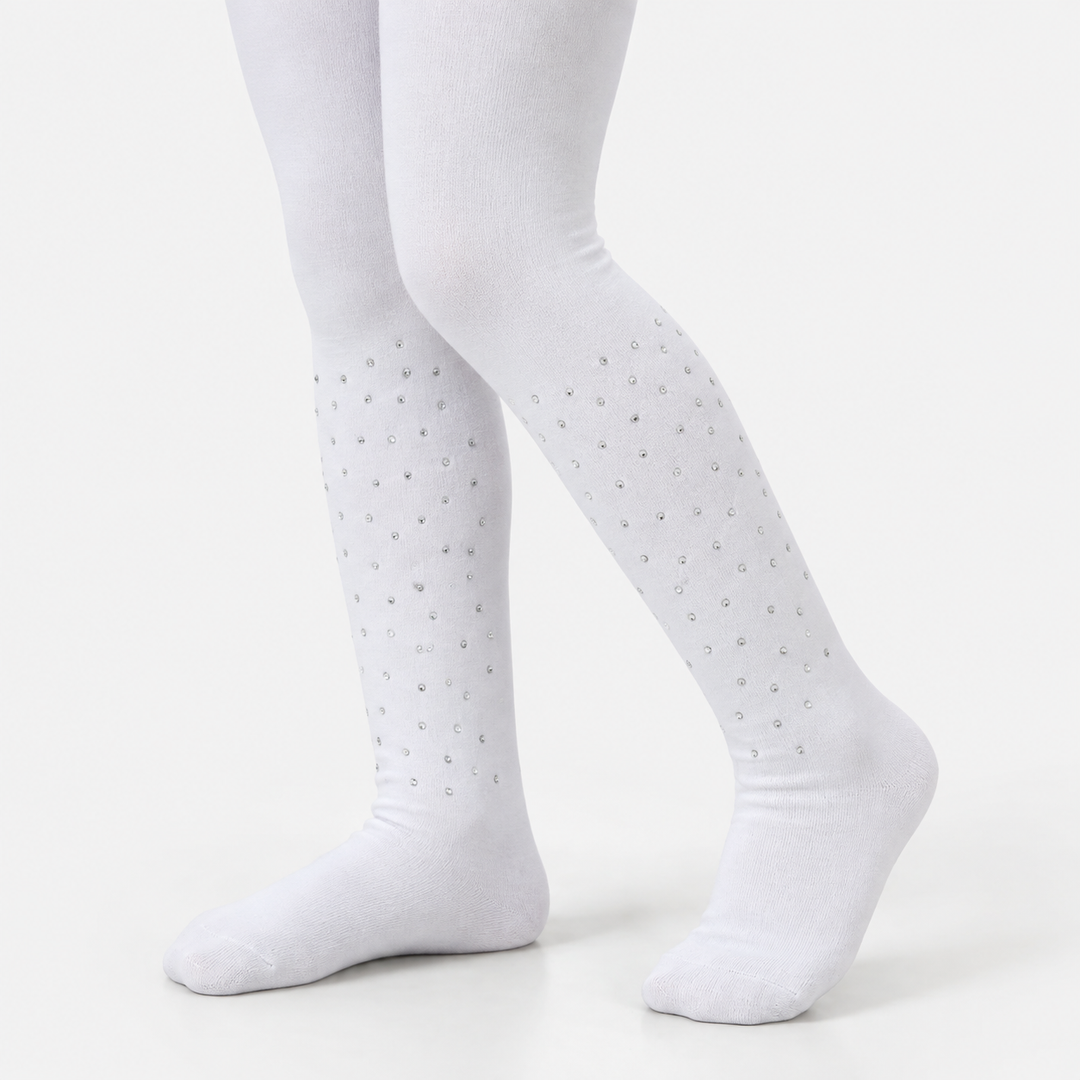 Girls Nylon Legging Stud -White