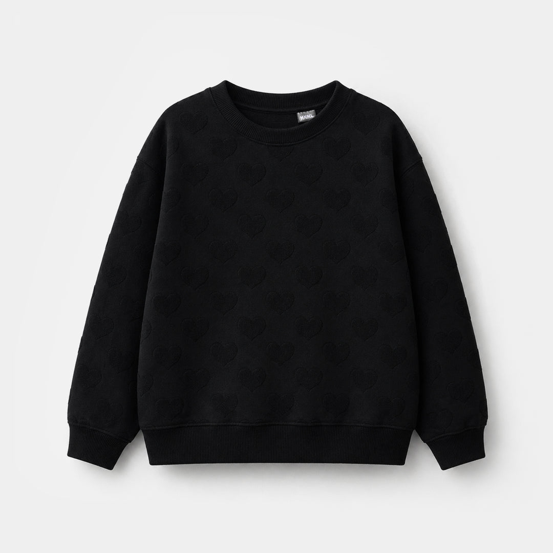 Girls Sweatshirt Embossed Heart - BLACK