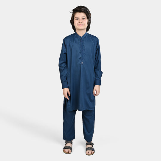 Boys Poly Viscose Kurta Pajama (Lurex Detail)-T.Blue