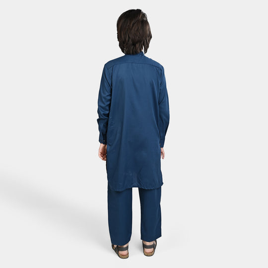Boys Poly Viscose Kurta Pajama (Lurex Detail)-T.Blue