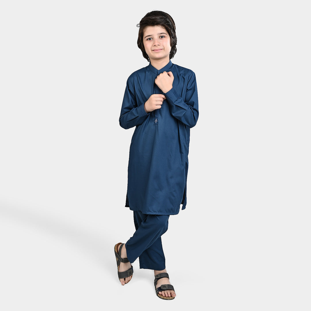 Boys Poly Viscose Kurta Pajama (Lurex Detail)-T.Blue