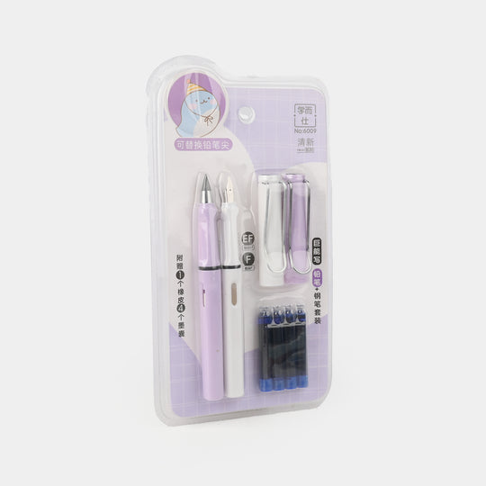 Elegant Fountain Pen + Pencil With 4 Ink Cartridges