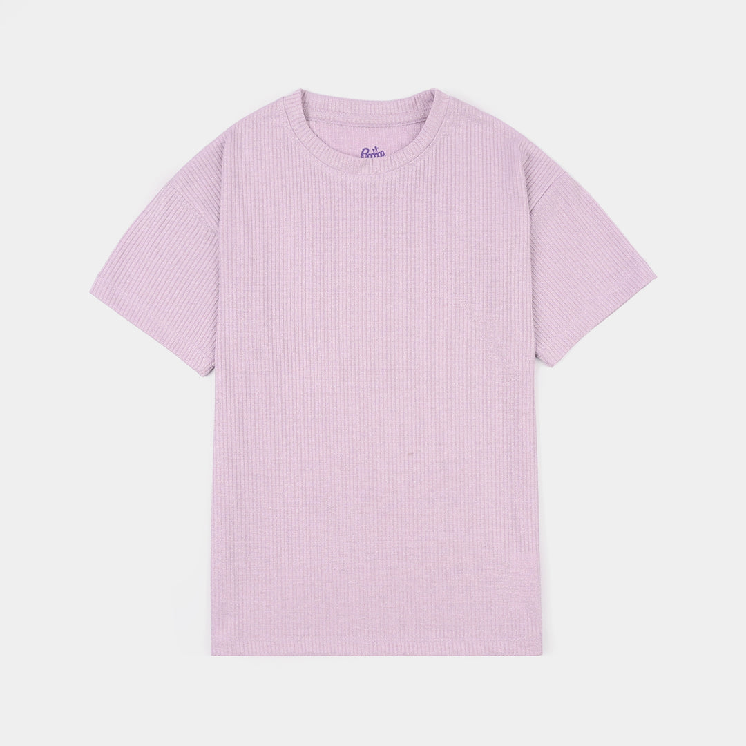 Girls 2x1 Rib T-Shirt Lurex – Purple