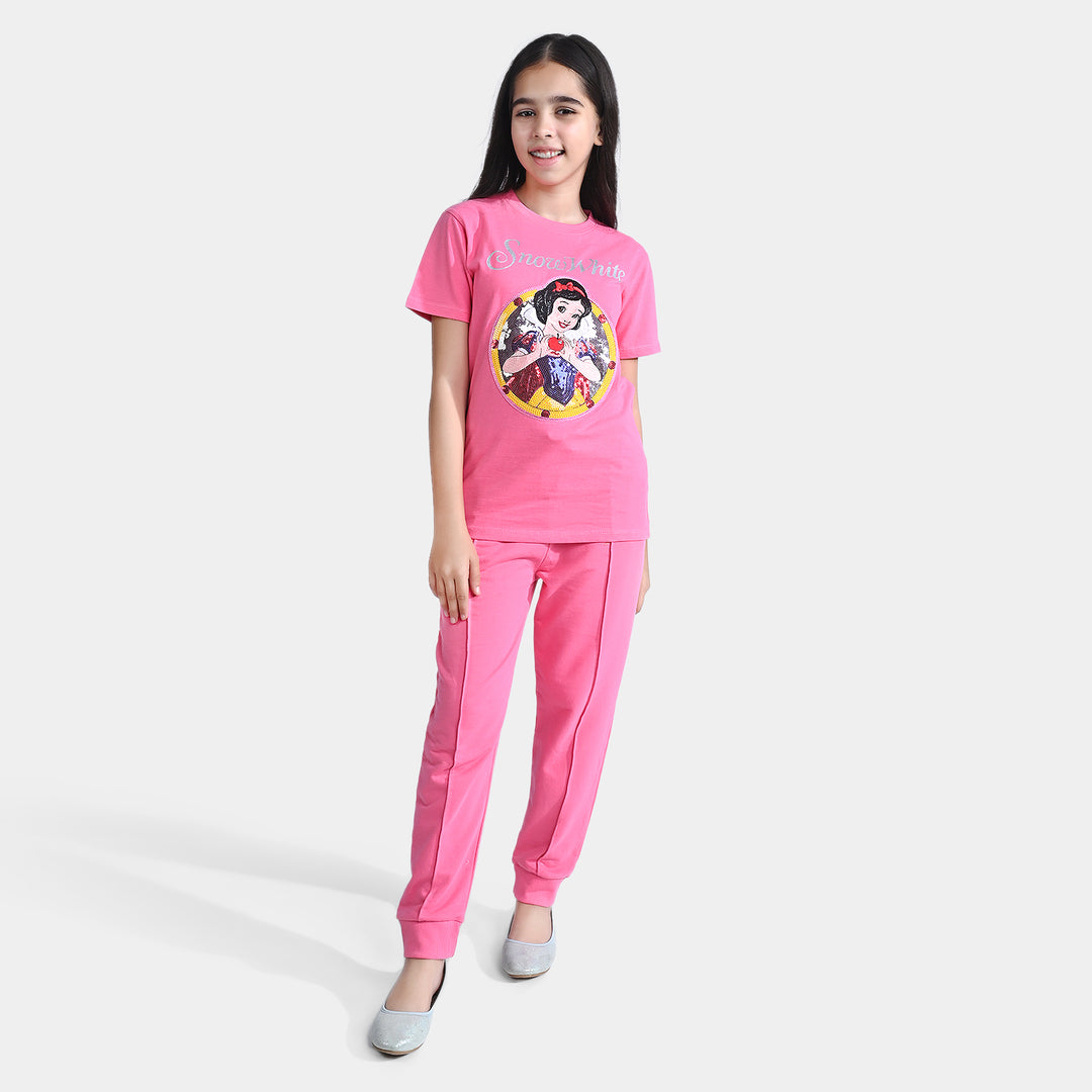 Girls Jersey/Terry 2 Piece Suit Snow White-Hot Pink
