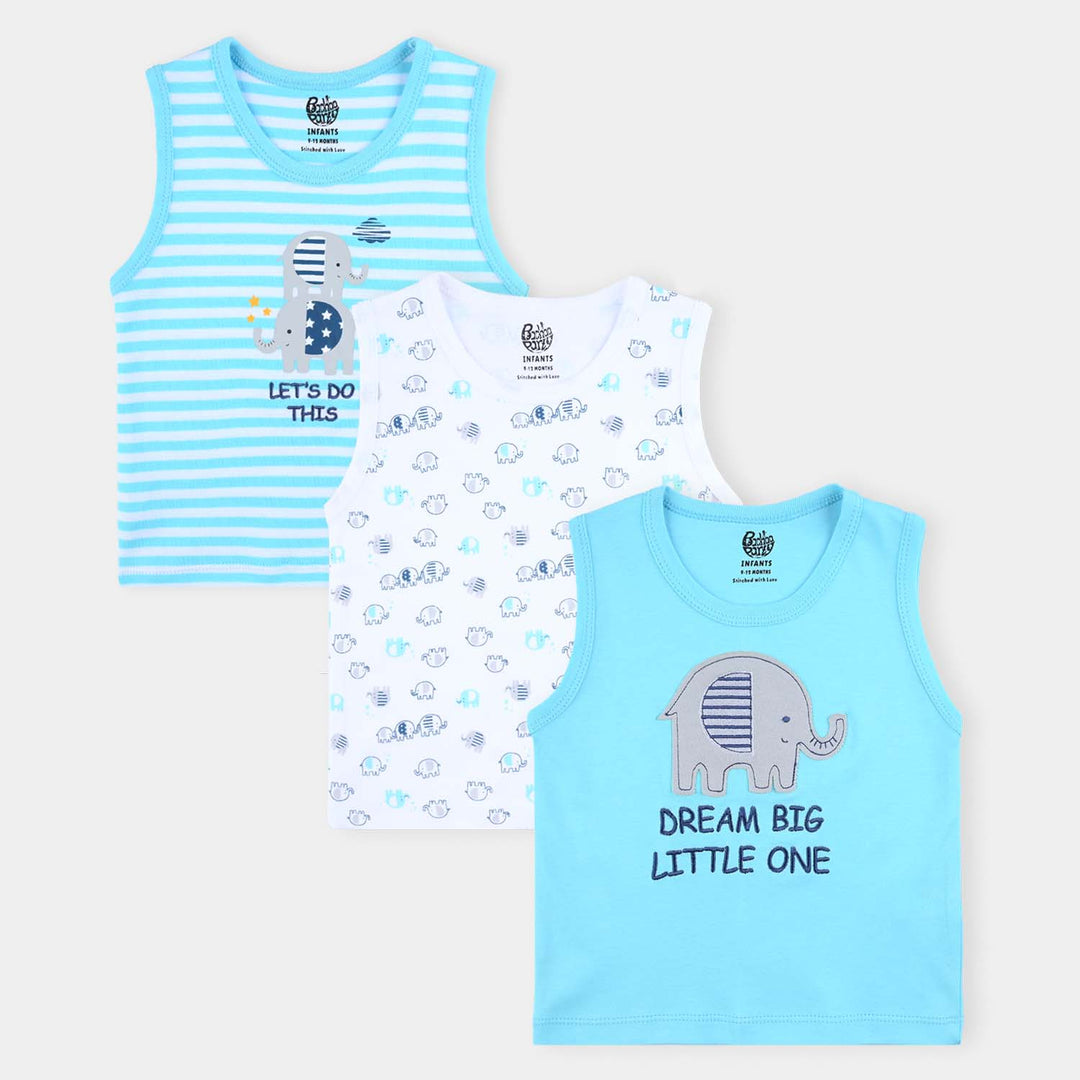 Infant Boys Cotton Interlock 3 Piece Sando Set Elephants