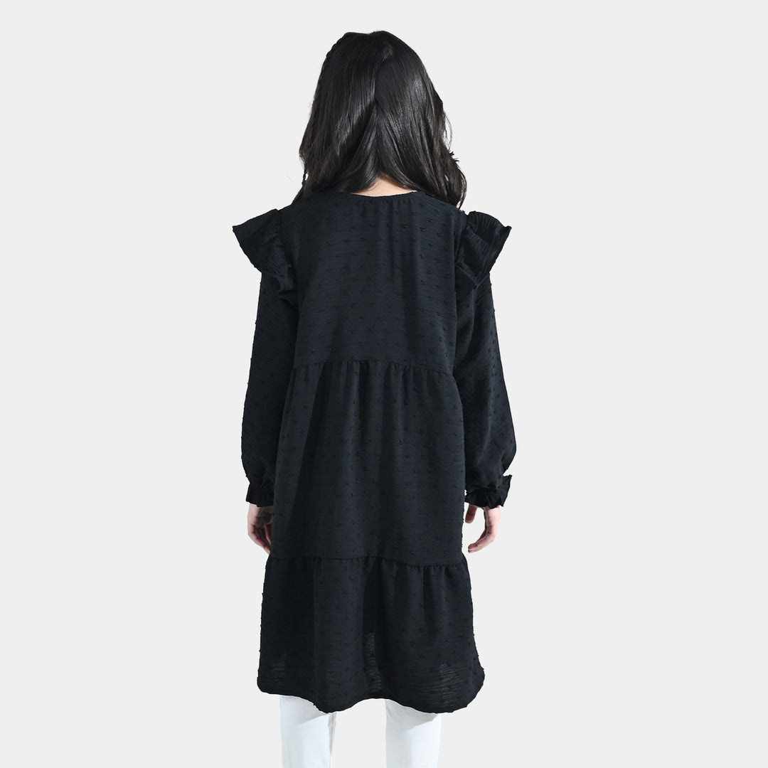 Girls Cotton Casual Frock Brochia - Black