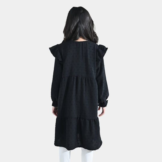 Girls Cotton Casual Frock Brochia - Black