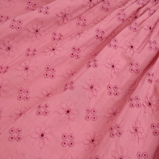 Infant Chikankari Girls Casual Frock (Apricot) - Pink