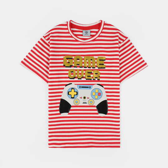Boys Lycra Jersey T-Shirt (Game Over) - Red