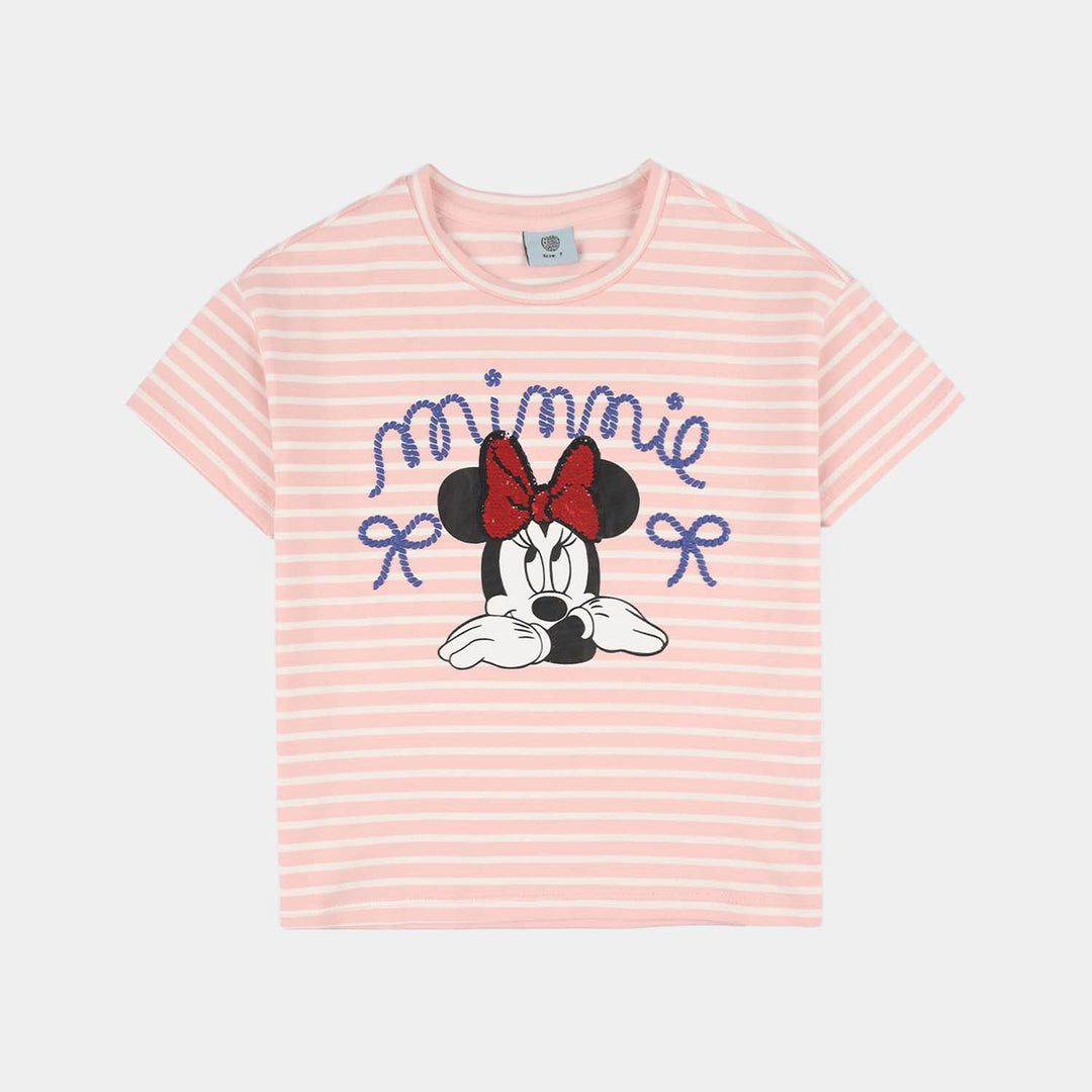 Girls Yarn Dyed Lycra Jersey T-Shirt (Character) - Pink/Peach