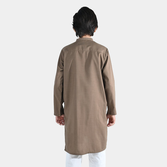 Boys Poly Viscose Kurta (Pin Stripe) - Brown
