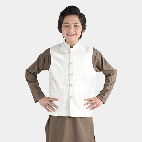 Boys Poly Viscose Waistcoat - Off White