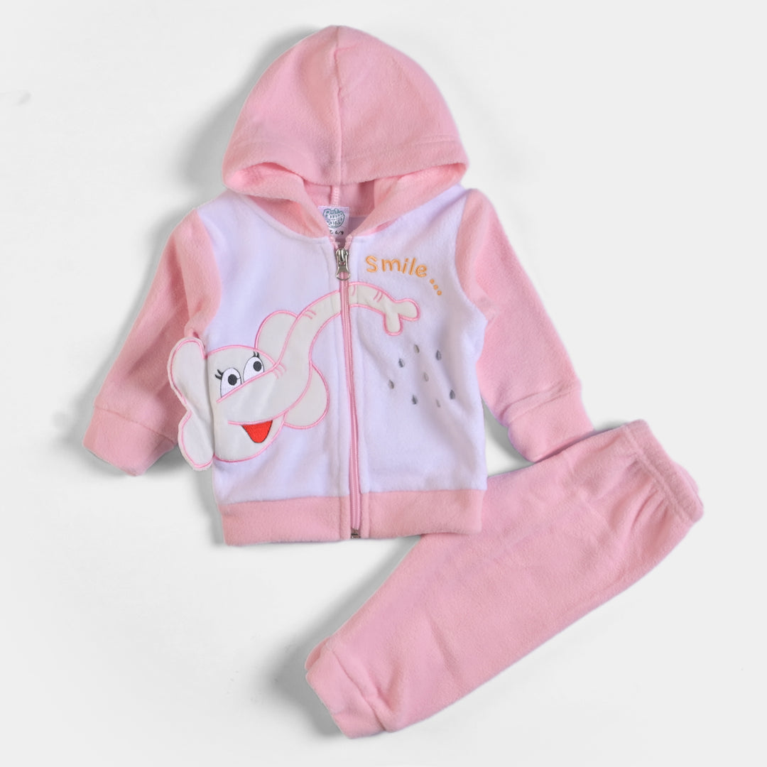 Infant Girls Velour 2Pcs Suit Elephant - Pink