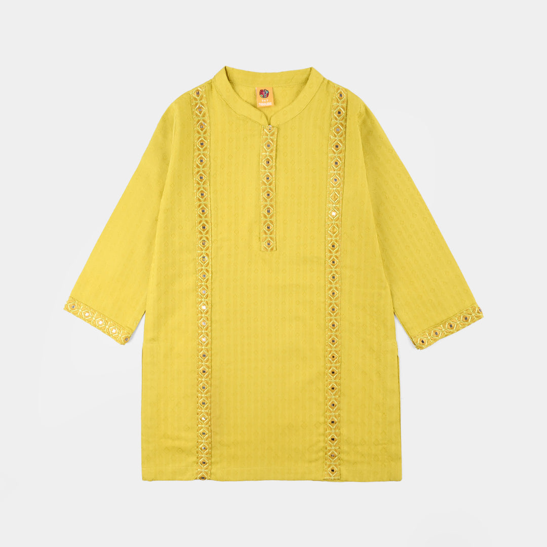 Girls Jacquard Embroidered Kurti (Roshan) – Yellow