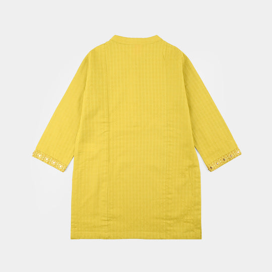 Girls Jacquard Embroidered Kurti (Roshan) – Yellow