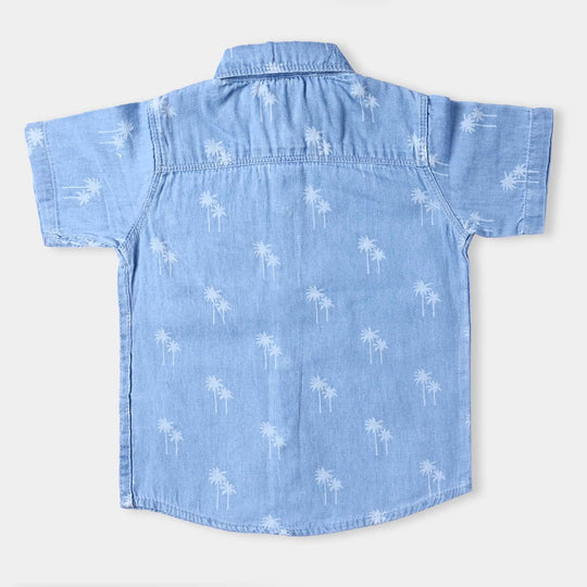 Infant Boys Denim rigid Shirt H/S Play Discharge-LT. Blue