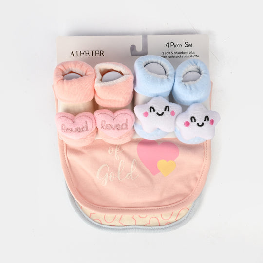 Baby Bibs & Shoes Set | 4 Pcs