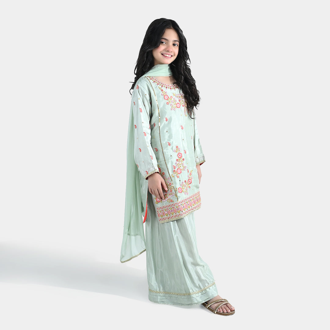 Girls Raw Silk 3Pcs (Gulshan) - Green