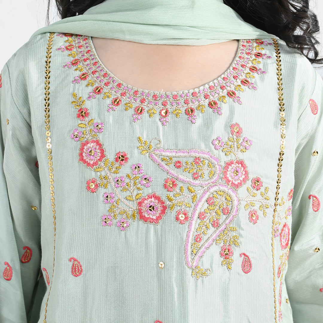Girls Raw Silk 3Pcs (Gulshan) - Green
