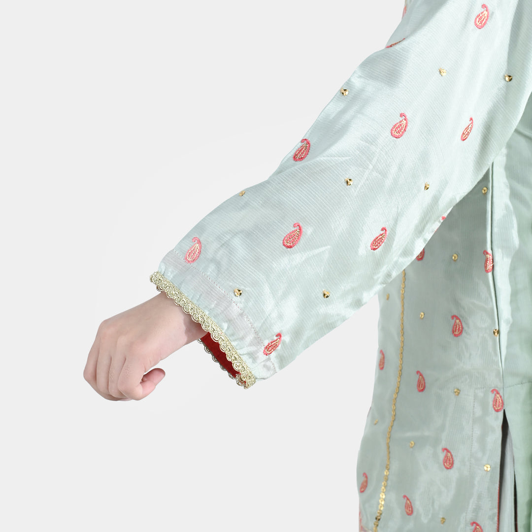 Girls Raw Silk 3Pcs (Gulshan) - Green