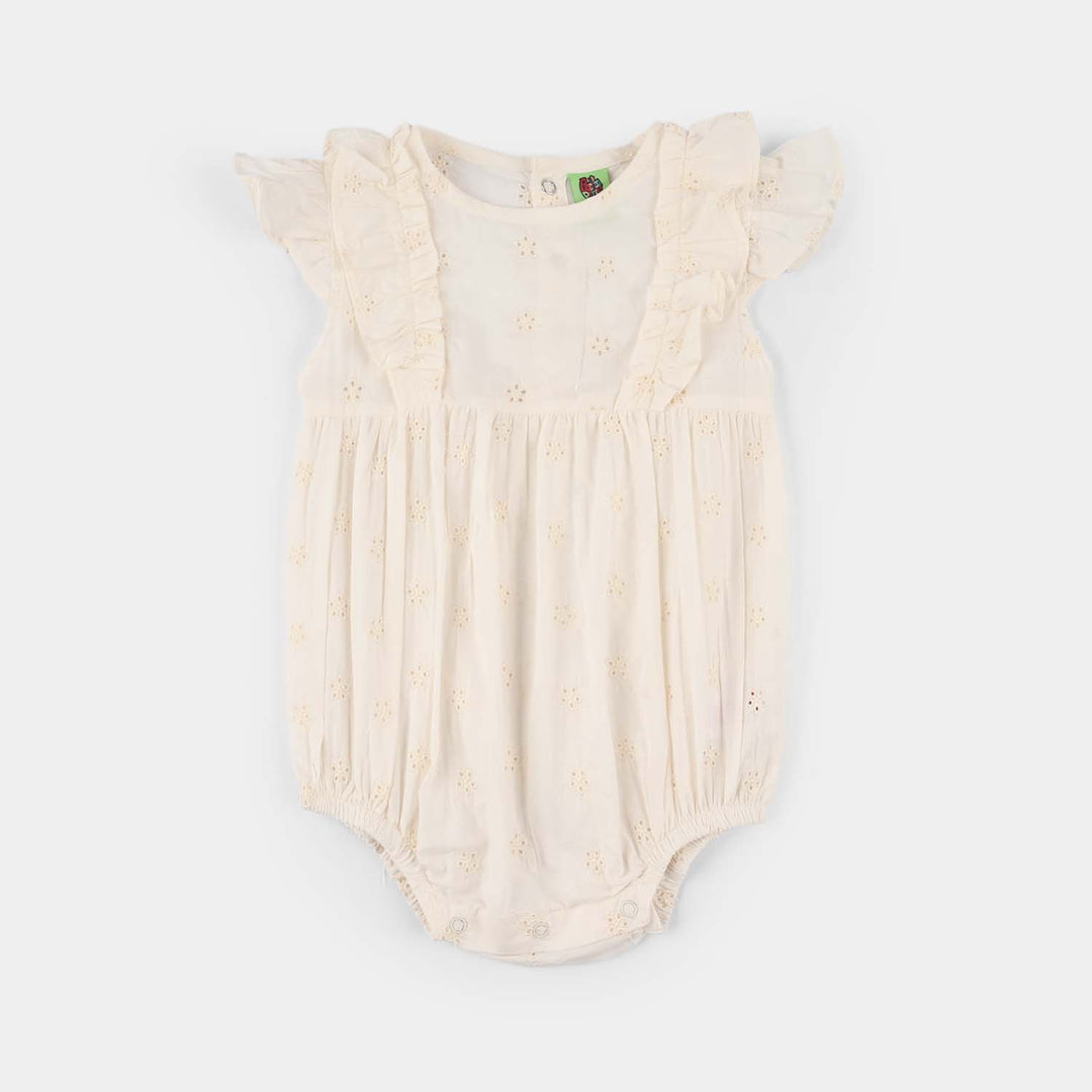 Infant Girls Cotton Romper (Chikankari) - Off-White