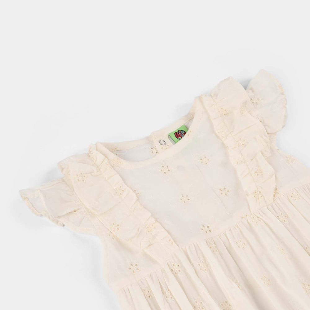 Infant Girls Cotton Romper (Chikankari) - Off-White