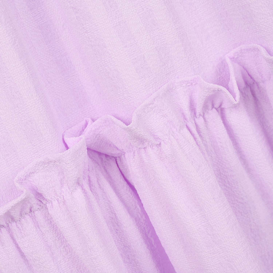 Girls Poly Crinkle Embroidered Frock - Lavender
