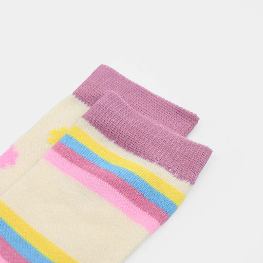 Girls Cotton Sock Pack of 2 Dots & Stripes-BEIGE