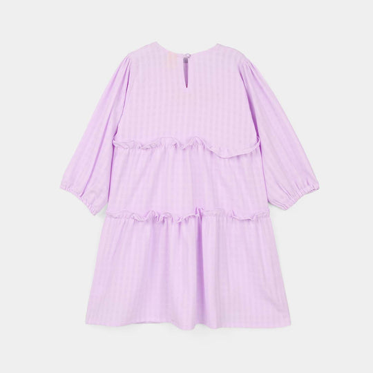 Girls Poly Crinkle Embroidered Frock - Lavender