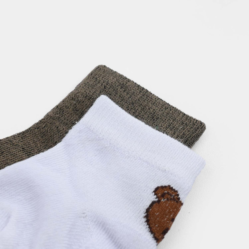 Infant Boys Cotton Ankle Sock Pack Of 2 Bear-White.Brown