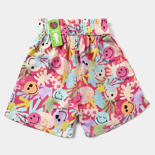 Infant Girls Cotton Viscose Short Printed Smiley-Multi