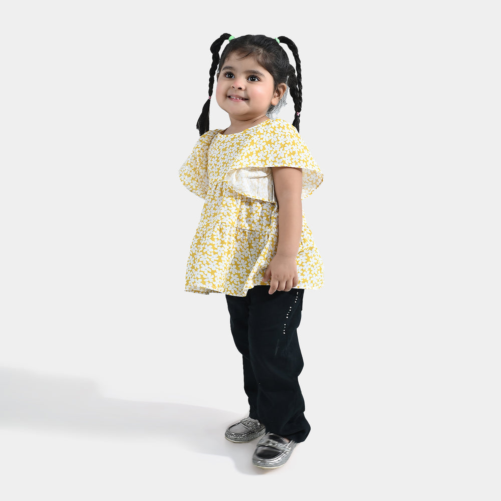 Infant Girls Cotton Casual Frock Frill - Yellow
