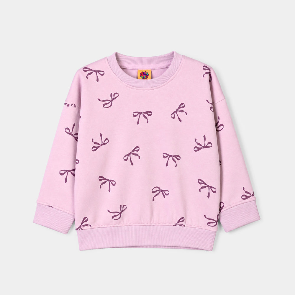 Girls Fleece 2 Piece Suit Bow Pattern-Orchid