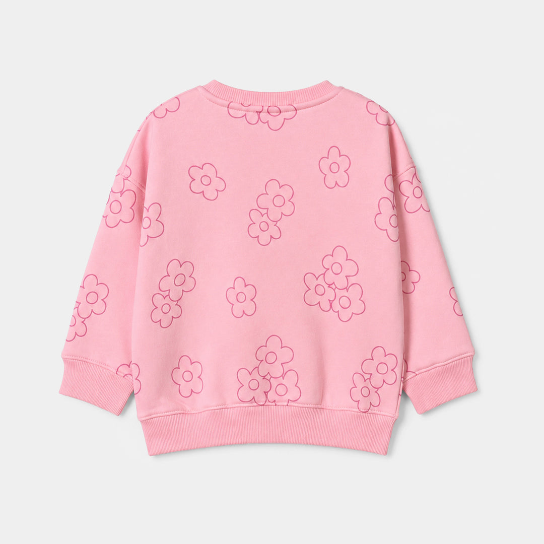 Girls Fleece Sweatshirt Flowers- Pink