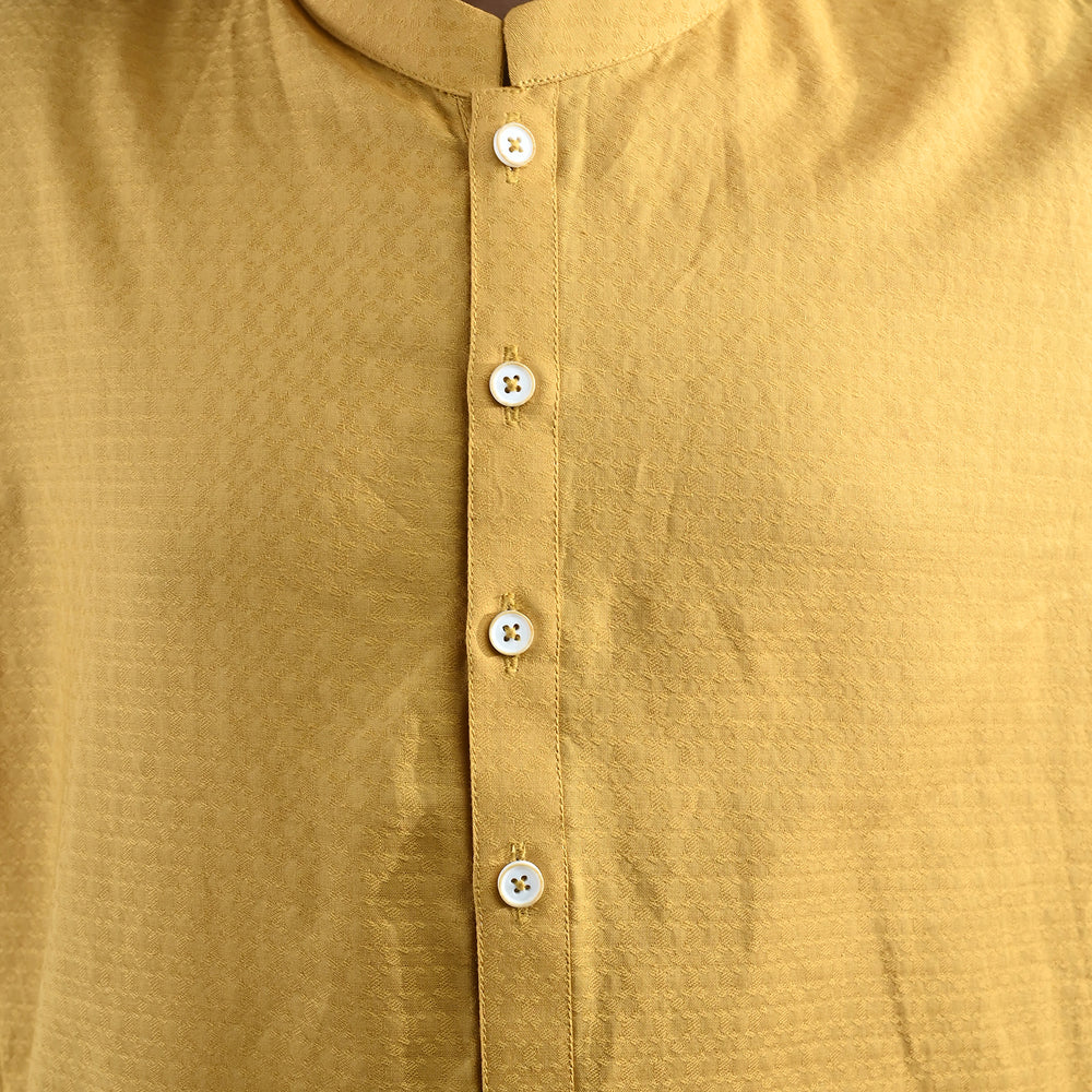 Boys Cotton Jacquard Kurta Pajama - Yellow