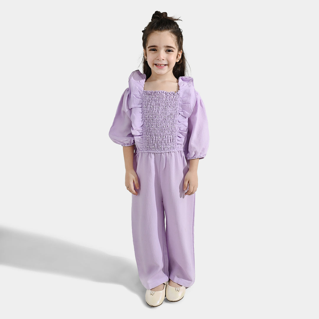 Girls Cotton Jumpsuit Pearls-Lilac