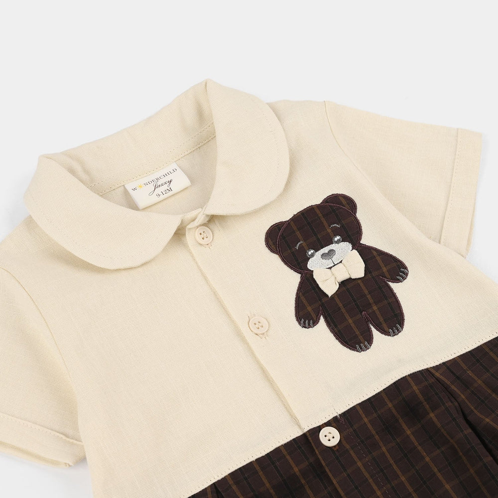 Infant Boys Jersey/Terry Romper - Beige