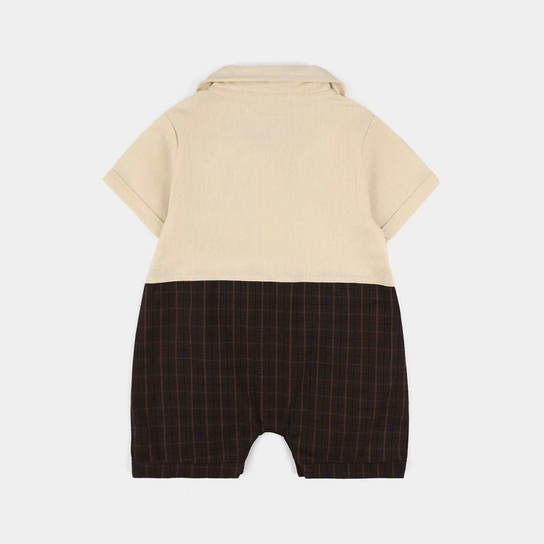 Infant Boys Jersey/Terry Romper - Beige