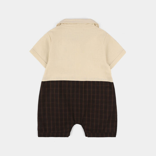 Infant Boys Jersey/Terry Romper - Beige