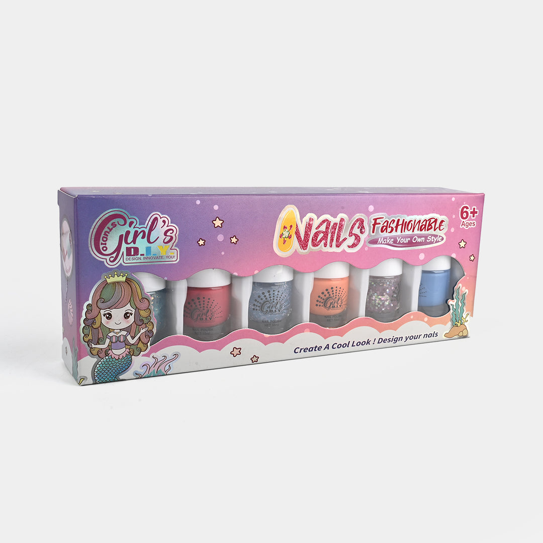 Girls Nail Paint Set – 6 Pcs Shiny & Glitter Colors