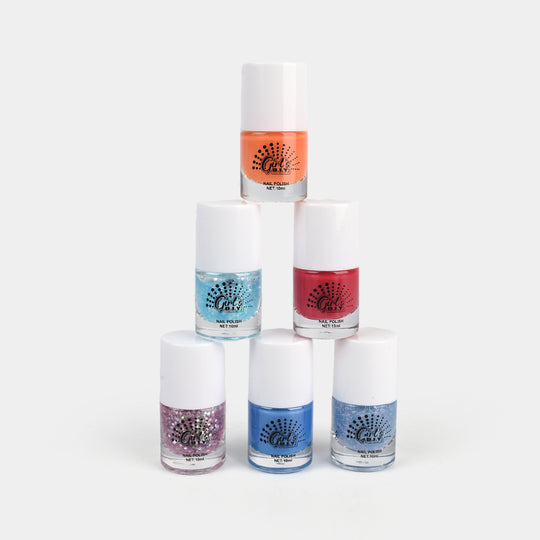 Girls Nail Paint Set – 6 Pcs Shiny & Glitter Colors