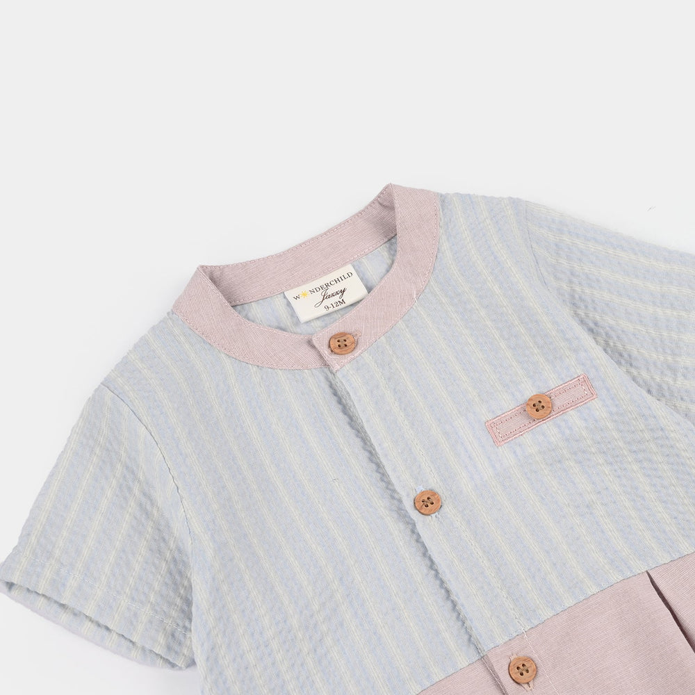 Infant Boys Jersey/Terry Romper - Blue