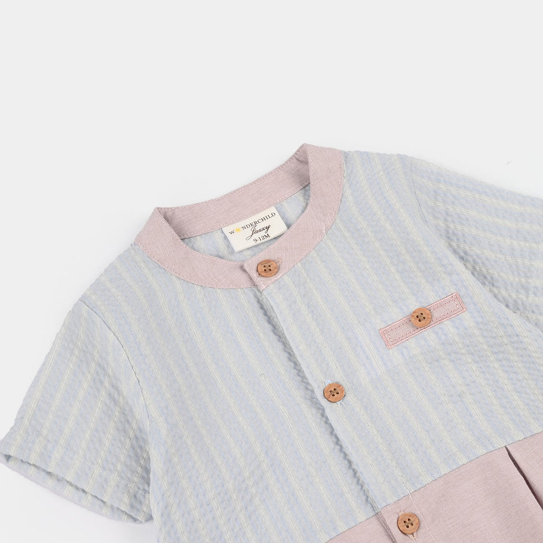 Infant Boys Jersey/Terry Romper - Blue