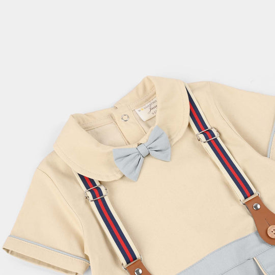 Infant Boys Jersey/Terry Romper - Beige