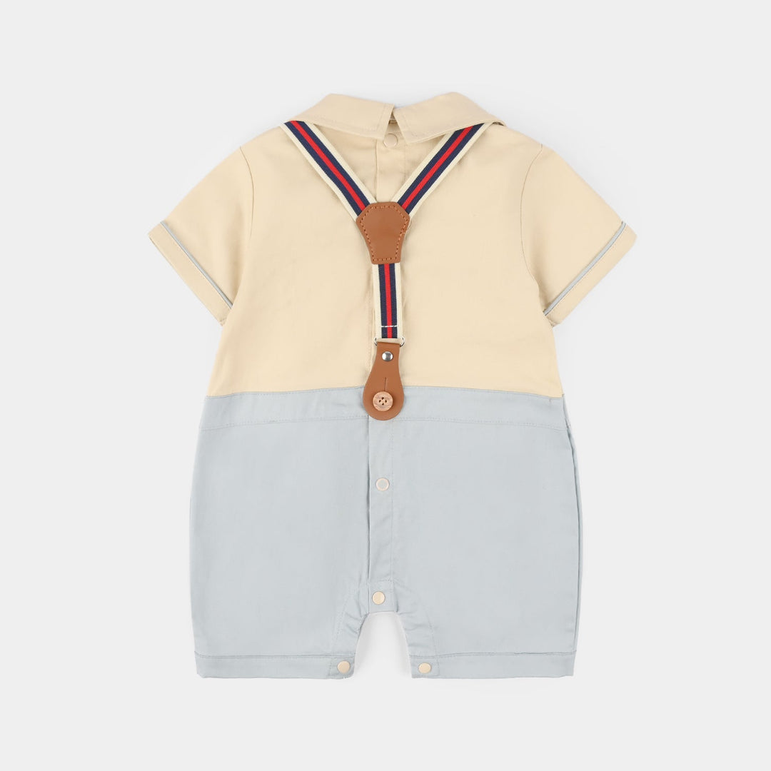 Infant Boys Jersey/Terry Romper - Beige