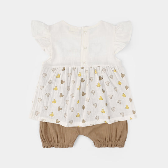 Infant Girls Jersey/Terry Romper - White