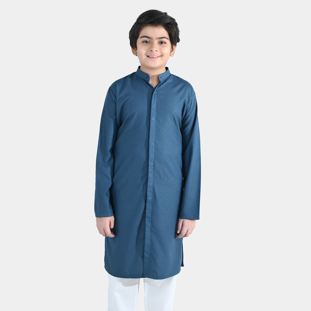 Boys Poly Viscose Basic Kurta (Front open) - Teal Green