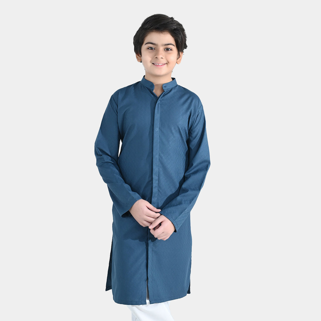 Boys Poly Viscose Basic Kurta (Front open) - Teal Green