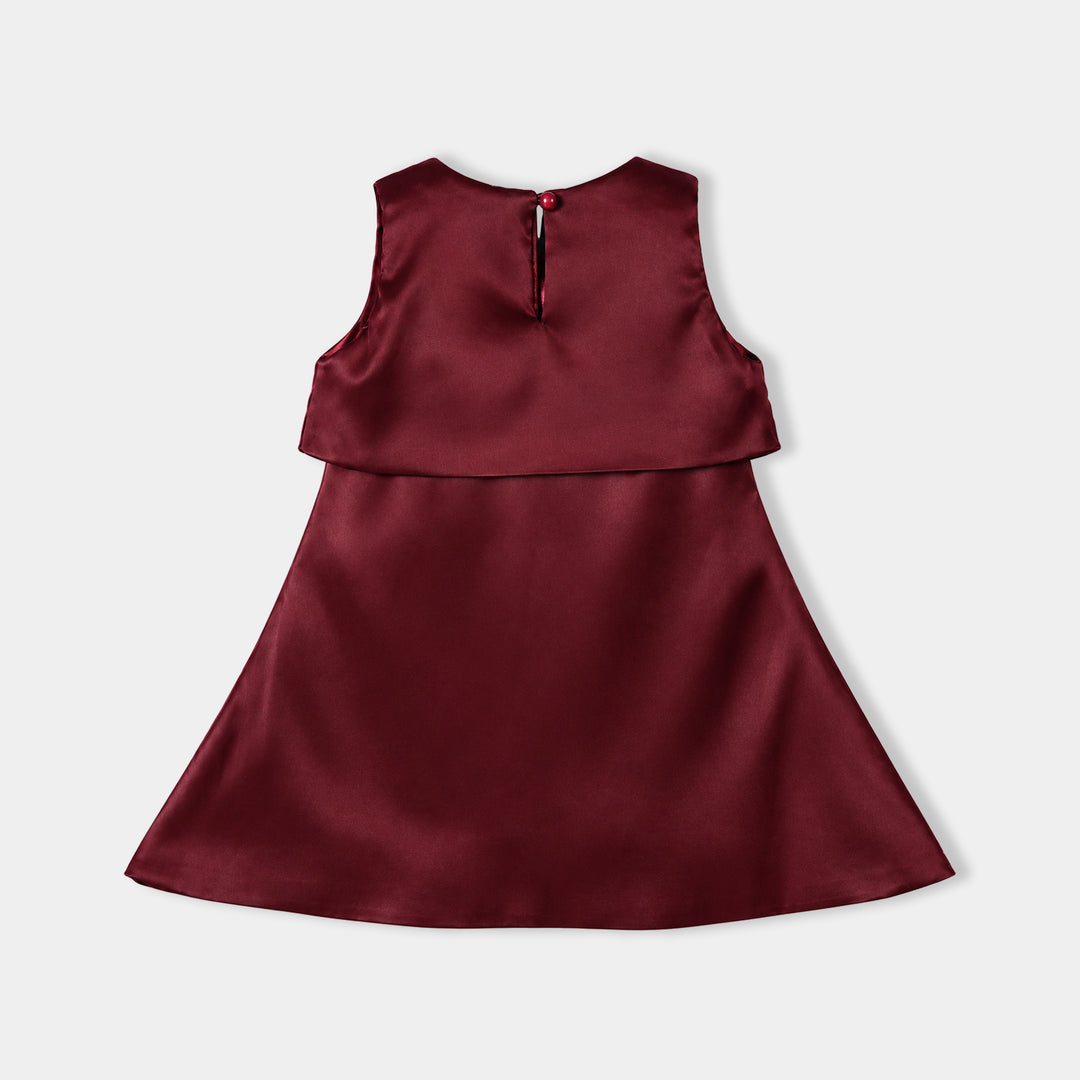 Infant Girls Poly Satin Fancy Frock-Star Princess-MAROON