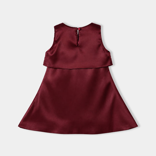 Infant Girls Poly Satin Fancy Frock-Star Princess-MAROON